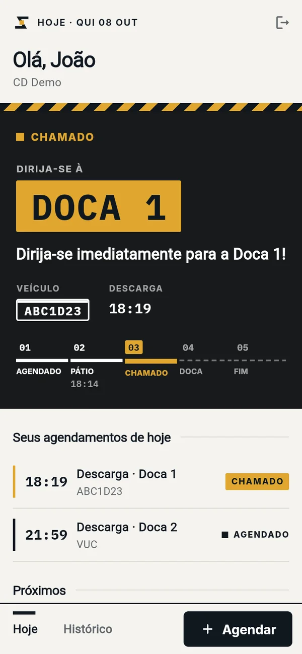 Início do app com o agendamento atual