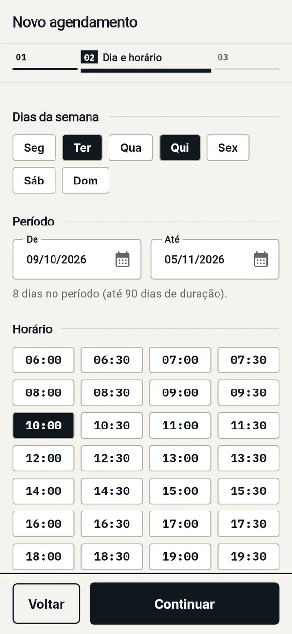 Milk-run com dias da semana e horários